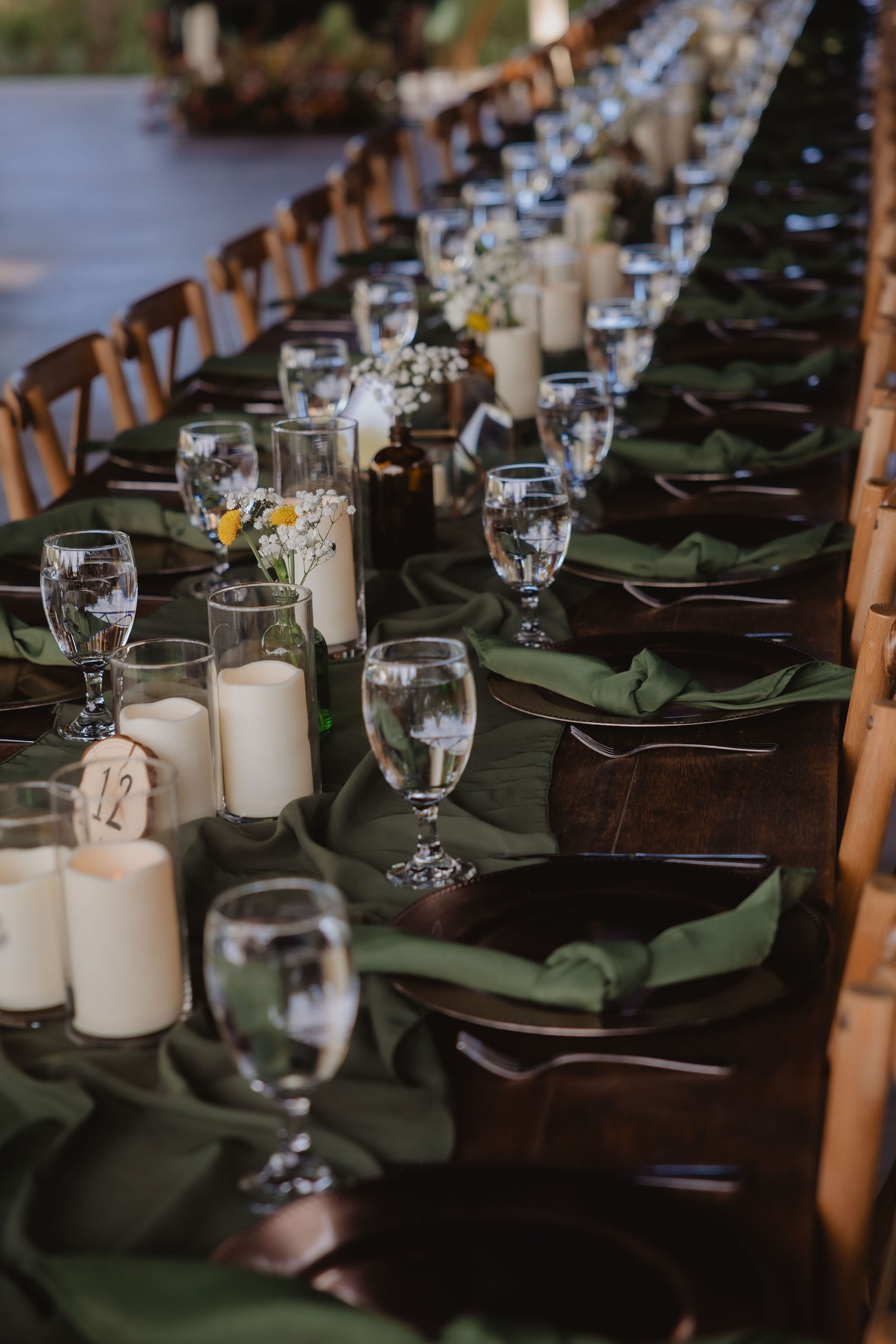 Reception table settings at Aldea in the Woods