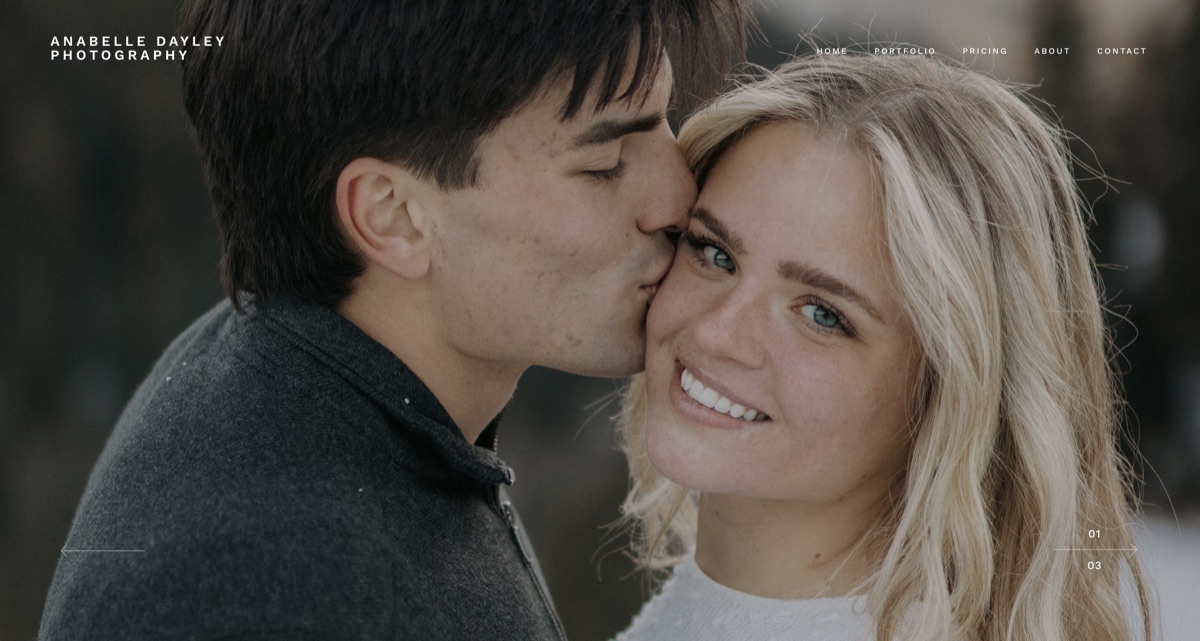 Screenshot of the Anabelle Dayley Photography website homepage