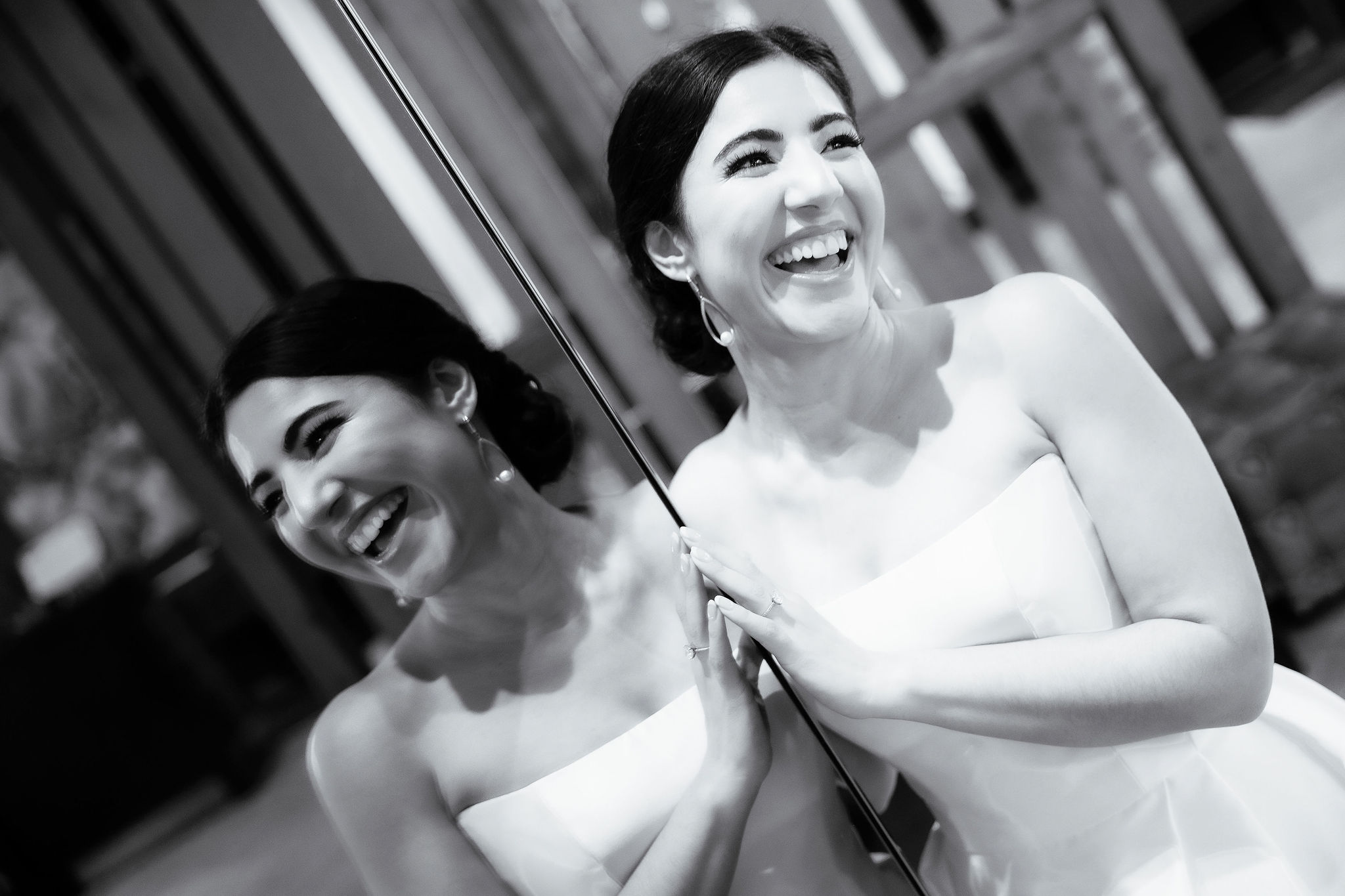 Black and white portrait of Alexa before the wedding