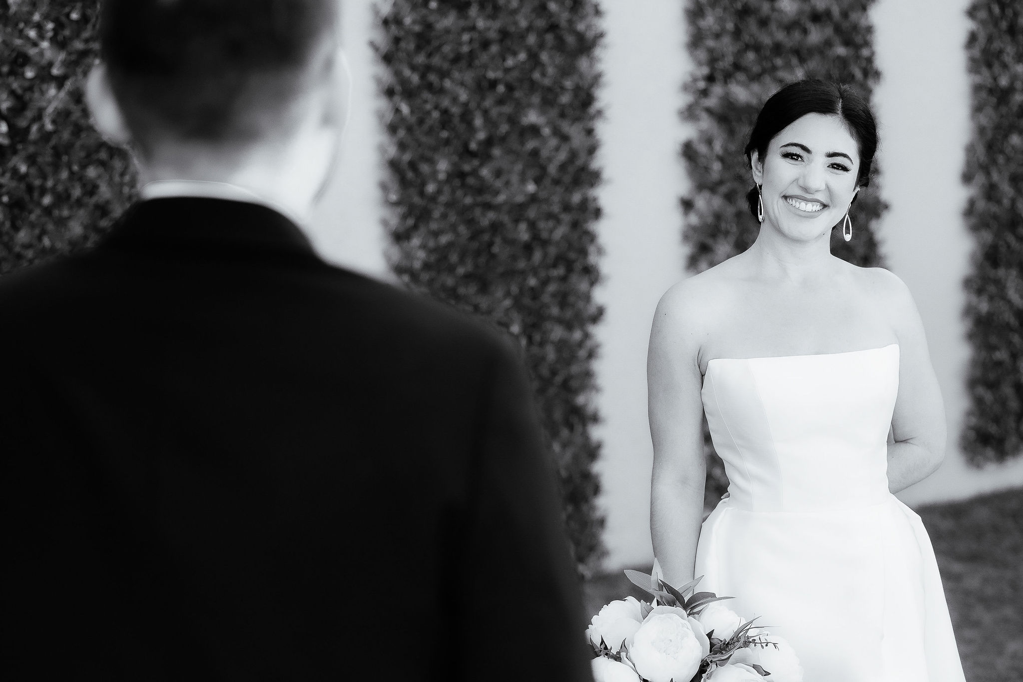 Black and white wedding party moment near The Croft