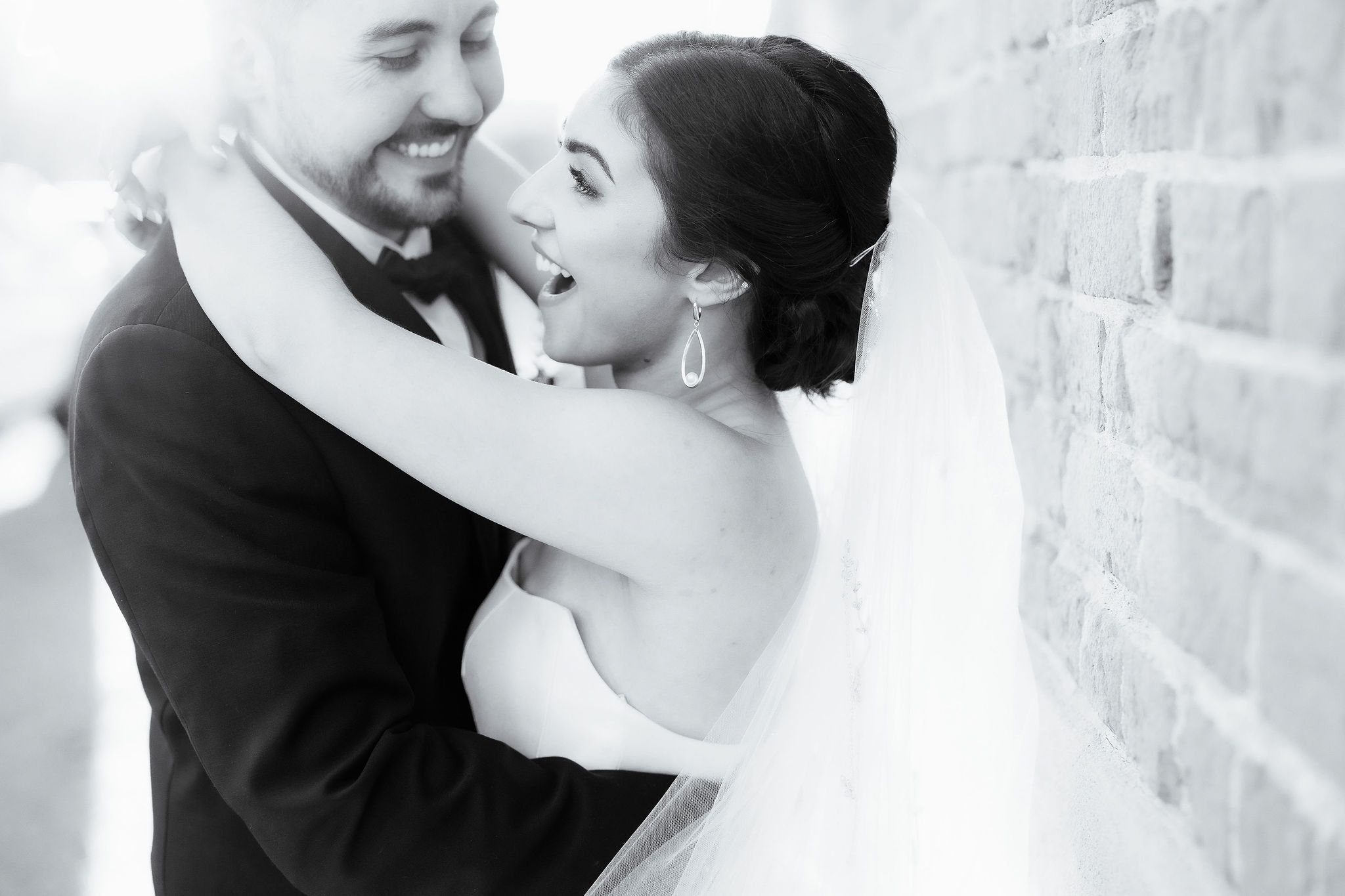 Black and white portrait of Alexa and Jerome in downtown Phoenix