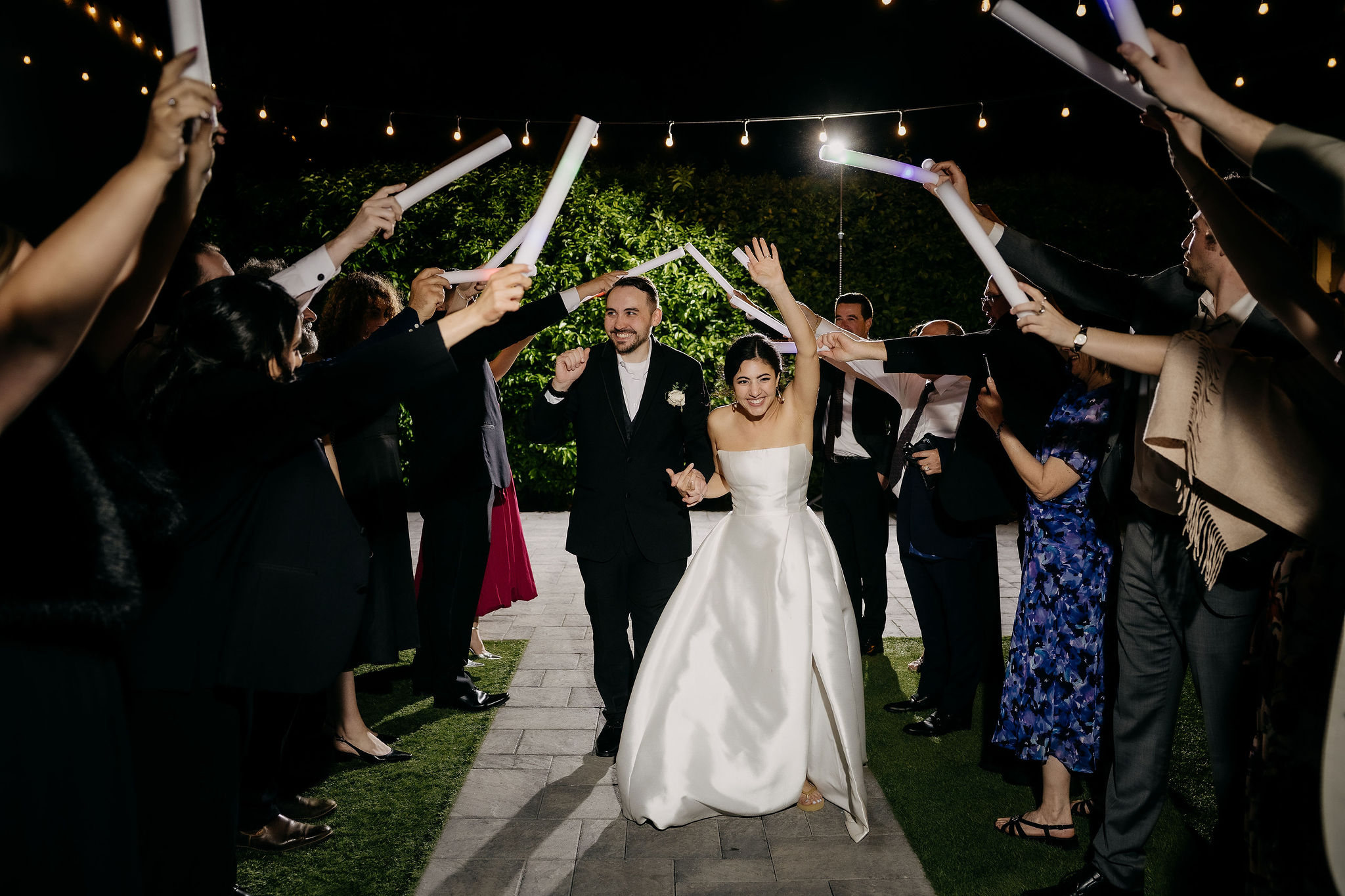 Glow foam stick wedding exit through The Croft courtyard