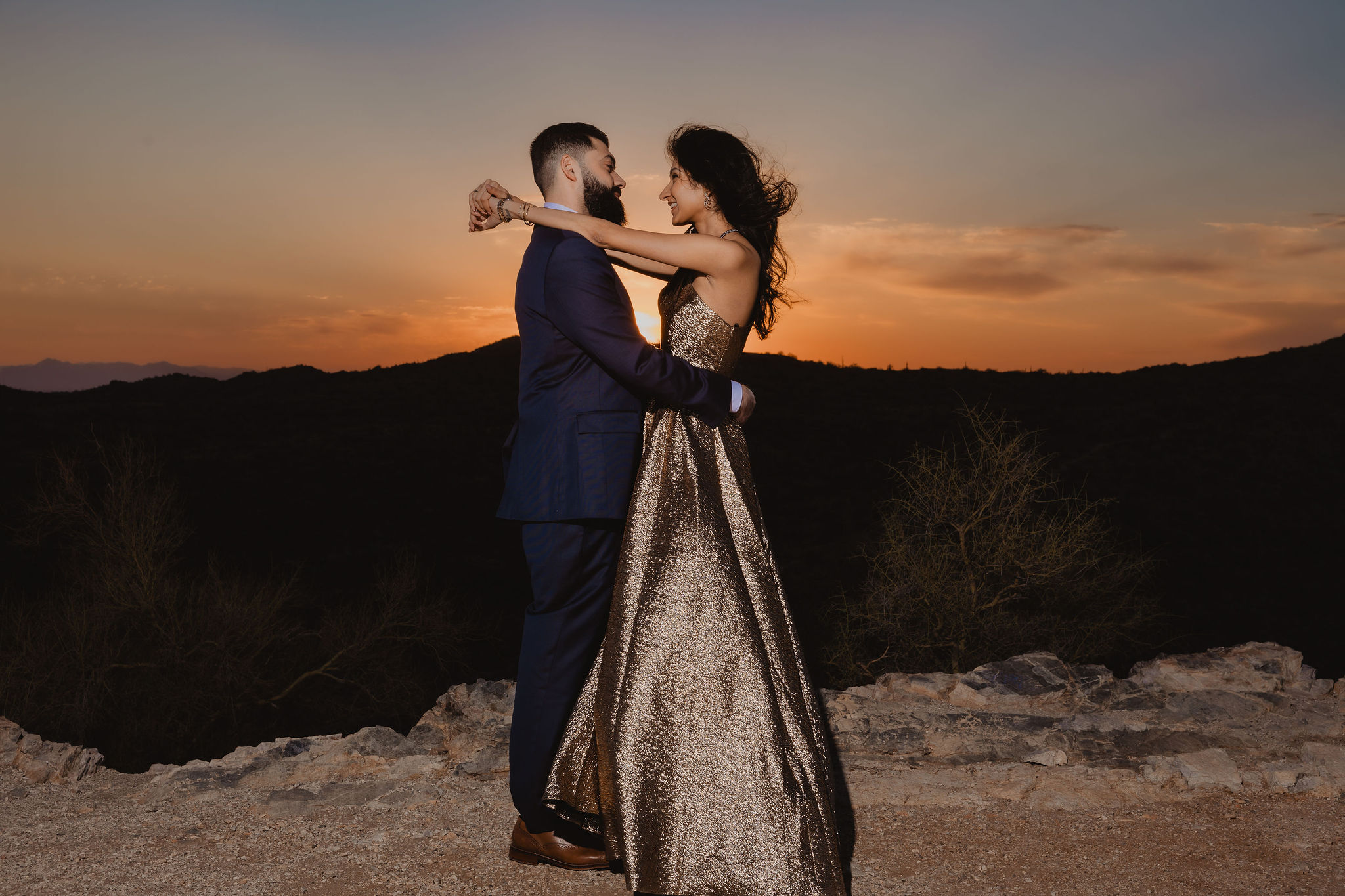 Amrit and Yousef during their sunrise engagement session