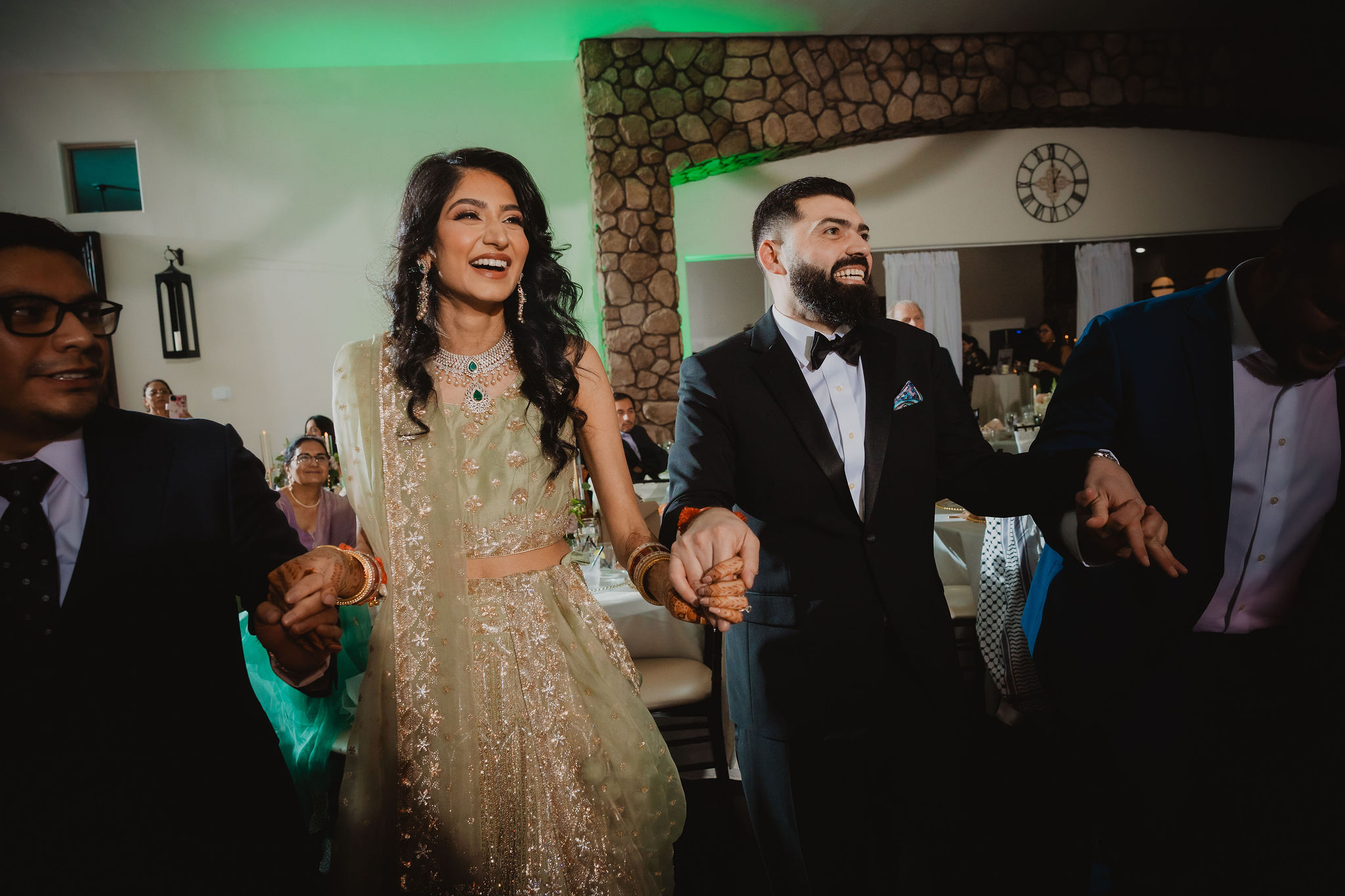 Evening portraits and reception dance floor photograph from Amrit and Yousef’s wedding celebration