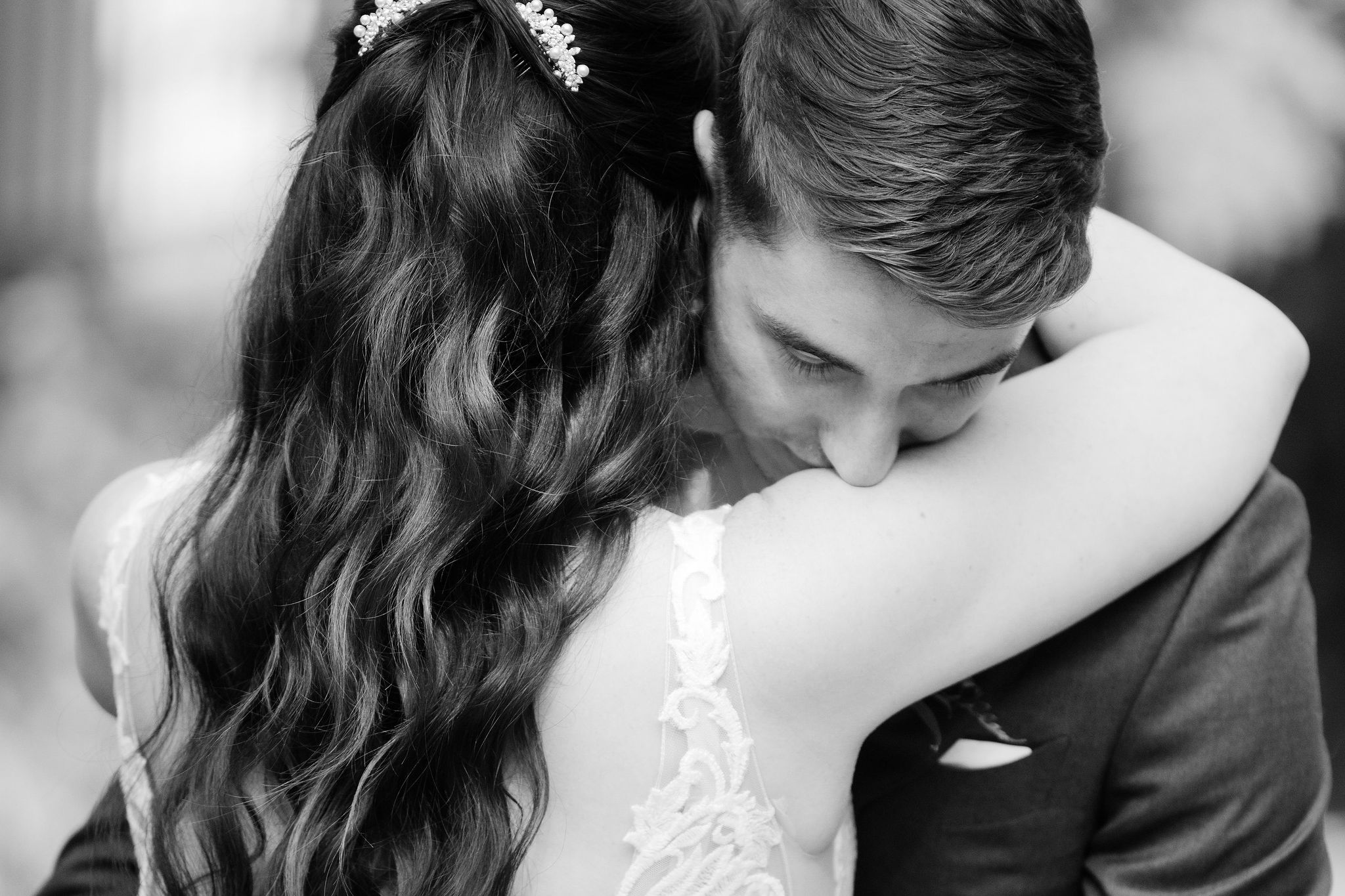 Brittney and Trevor in a black and white portrait