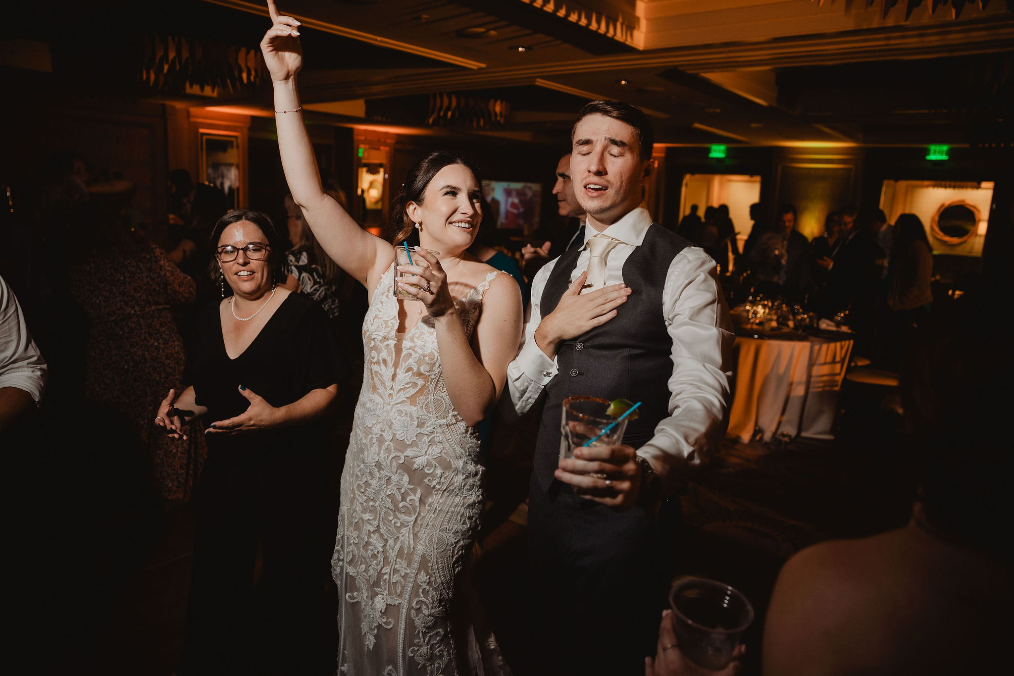 Wedding guests celebrating with Brittney and Trevor
