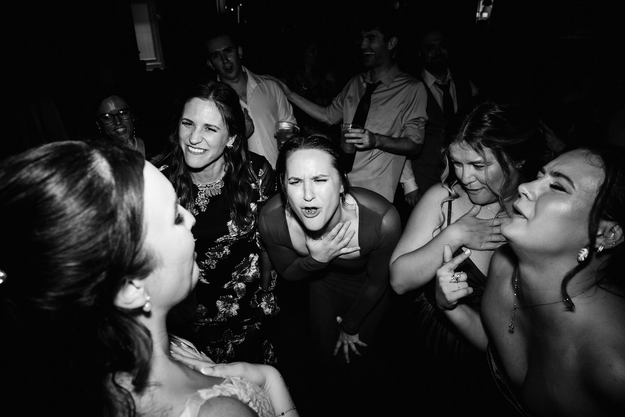 Black and white dance floor photo from the reception