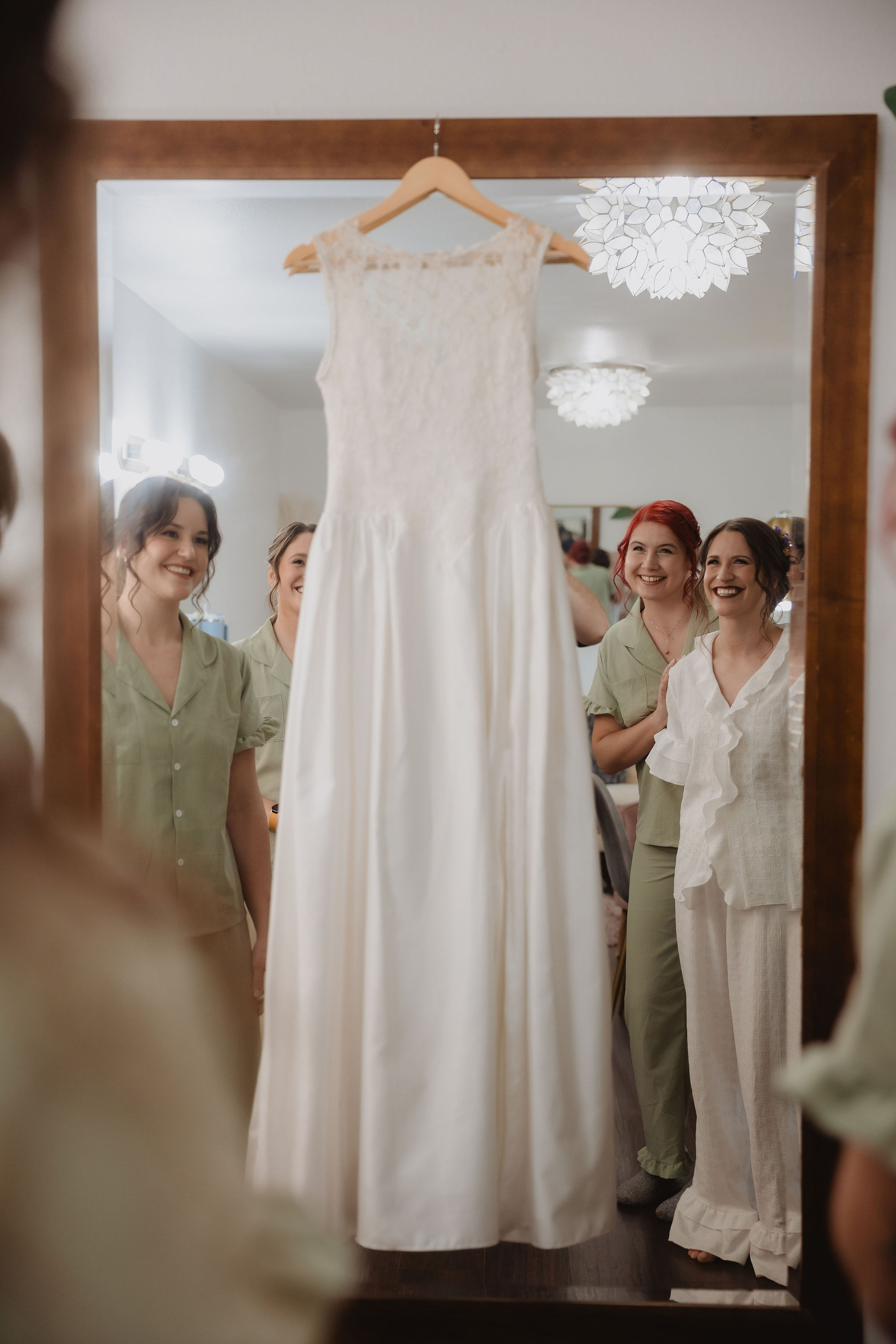 Kellie’s dress hanging before the wedding